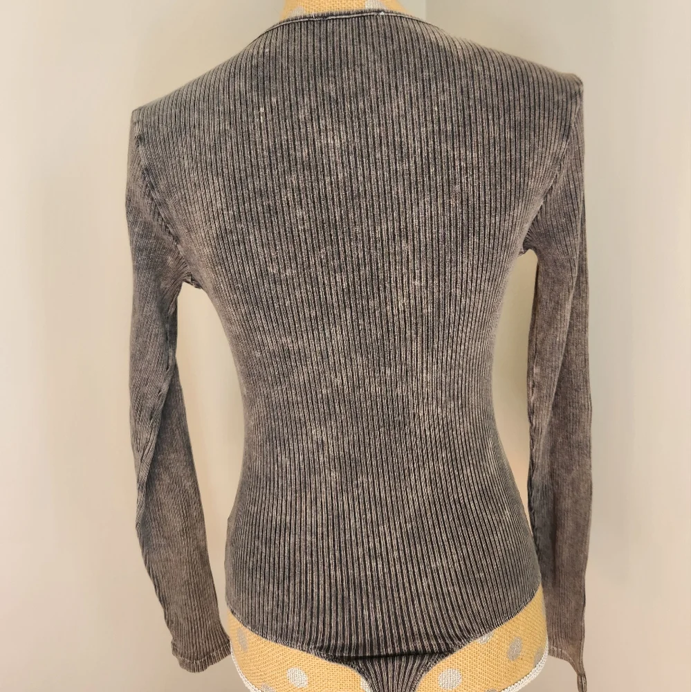 Pink Lily Gray Ribbed Bodysuit - Picture 2 of 4